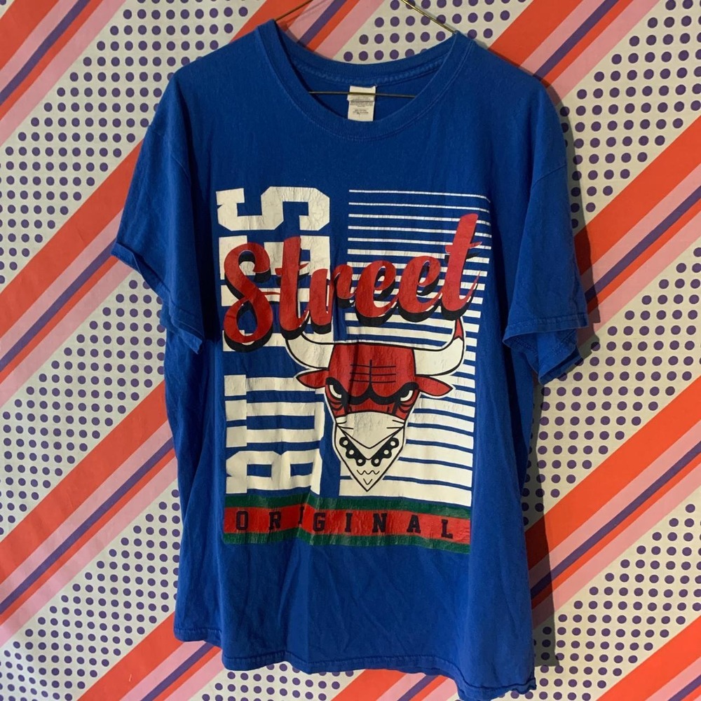Gildan Chicago Bulls Street Bullies Blue Graphic Tee Shirt Mens Large